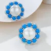 Hoop Earrings 2023 Blue Turquoise Inlaid 12mm Pearl Ear Studs Full Body 925 Silver Fashion Elegant Clip