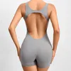Active Set Sporty Jumpsuit Women Gym Yoga Clothing Lycra Activewear Womens Outfits Short Fitness Overalls Backless Sport Set Red Grey
