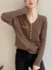 Kadın Sweaters 2023 Sonbahar Kış Uzun Kollu Üst Külot Kazak Kadın Düğmesi Örgü Kadın Giyim Elastikiyeti Çekme Femme