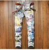 Jeans masculin 2023 colored peint mode imprimé pantalon étiré denim slim pantalon droit quatre saisons pour hommes