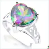 Solitaire Ring Women Rings Wedding Rings Love Heart Fire Mti-Color Rainbow Natural Mystic Topaz Sier Cubic Zirconia Jewelry Drop Drop