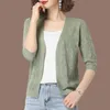Women's Knits Tees Oversized 5xl Summer Knit Cardigan Jackets Half Sleeve Lace Knitwears Coats Korean Elegant Trendy Hollow Out Sunscreen Tops 230810