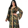 Casual Dresses Dubai Tryckt Long Belt Dress Women's Spring Autumn Muslim For Women Elegant Sexy