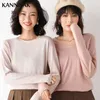 Kadın Sweaters Bahar Sonbahar Kazak Katı Triko Koreli Gevşek Kadın Temel Sıradan Jumperlar Streç Pullover Gök Mavisi Pembe 230811