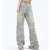 Jeans para hombres Tasel de rayas cruzadas Washed Vintage y2K para hombres y mujeres Strenspled Casual Dewusers Cargos de gran tamaño