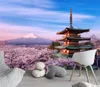 Tapestries Japanese Cherry Blossoms Mount Fuji Landscape Wall Hanging Tapestry Ancient Palace With Moon Nature Scendry Home Wall Blanket