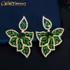 Boucles d'oreilles en peluche cwwzircons forme de feuille jaune or plaqué vert cz cristal grand goutte long pour les femmes de bijoux de fiançailles de fête CZ666