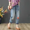 Women's Jeans 2023 Fashion Summer Autumn Ladies Elastic Women Casual Floral Embroidery Denim Trousers Female Oversized Harem Pants