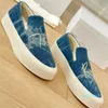 Casual Women Designer Sneakers Lofer Fashion Thick Bottom Denim Blue Canvas Washed Embroidered Letters