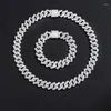 Pendant Necklaces Austyn 14MM Prong Cuban Link Chain Hip Hop Men Necklace Iced Out Paris 2 Row Rhinestone Paved Miami Rhombus