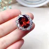 Cluster Rings 5ct 10mm 14mm VVS Grad Natural Garnet Ring för fest Vintage Silver 925 Real Jewelry