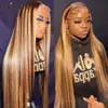 Syntetic S Melodie 30 32 tum Highlight Human Hail Honey Blonde Colored Straight 13x6 Lace Frontal 220 Brasilian For Women 230811