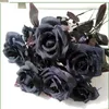 Decorative Flowers 10Pcs Halloween Black Artificial Flower Rose Bouquet For DIY Wedding Party Home Christmas Room Decor Peony Fake