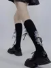 Women Socks Asymmetric Lace Calf Hollow Out Strap Mid-Calf