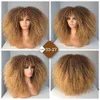 Cosplay s curly för svarta kvinnor afro kinky med lugg bouncy fluffy syntetiskt naturligt hårparti värmebeständig 230811