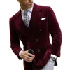 Heren Burgundy Double Breasted Velvet Blazer Dinner Jacket Elegant Coat Smoking Suit 2021 Aankomst herenpakken Blazers264G