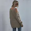 Kvinnors tröjor Autumn Lightweight Loose Knit Cold Shoulder Sweater Khaki Pullovers Shirt Female Long Sleeve Tops Streetwear Y2K Jumpers