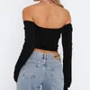 Women's TShirt Off Shoulder Long Sleeve Tight T shirt Women Korean Fashion Vintage Crochet Sweater Knitted Top Solid Color Woman Clothing 230810