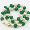 Chains Accessory 7-8mm Fashion White Akoya Shell Pearl Green Chalcedony Round Necklace Jewelry 18" Natural Stones Balls Women Gift