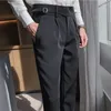 Mäns kostymer 2024 Varumärkeskläder Män Spring Stylecasual Nine Cent Byxor/Man Slim Fit High-klass Pure Cotton Stripe Suit Pants Black Grey