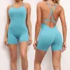 Women's Tracksuits Women Yoga Backless Jumpsuit Workout Catsuit Bodysuit Sleeveless Gym Sportswear Shorts Fitness Suit Sexy One Piece
