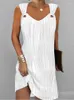 Casual Dresses Summer Vest For Women 2023 Fashion Sleeveless Textured V-Neck Plain Daily Holiday Party White Dress