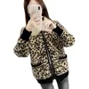 نساء الفراء Lmint Mink Fleece سترة الخريف الفهد طباعة أزياء جميع المباراة الكل بيسبول موحد كارديجا سترة سميكة كارديجا