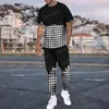 Men's Tracksuits Summer Tracksuit Plaid Stripes T-Shirt Trousers Set 2 Piece Casual Stylish Suit Streetwear Fashion Outfit Male Clothing