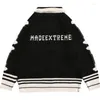 Men's Sweaters Men Skeleton Stick Zipper Sweater Couple Turn-Down Collar Pocket Decoration Cardigan Knitwear Pink Black Street Hip Hop