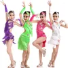 Scenkläder 95-165 cm Childrens-Fancy-Dress Tassel Latin Fringe Dress Girls Performance Samba Costume Kids Sexy Salsa/Tango