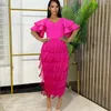 Plus Size Dresses Elegant Women Party Dress Crazy Pink Ruffled Birthday With Tassel 2023 Female Prom Dance Vestido