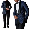 Men's Suits Suit 2 Pieces Blazer Black Pants One Button Sheer Lapel Business Work Wear Slim Fit Formal Wedding Groom Costume Homme