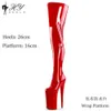 Okrągłe czerwono -czerwone seksowne skórzane buty, 26 cm, dressing o dużych rozmiarach, pokaz mody, super wysokie obcasy, wodoodporna platforma, nad kolanami dla kobiet 230811