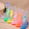 Designer PVC Transparent Womens Colorful Crystal Clear Flats Heels Water Shoes Female Rainboot Martin Rain Boots