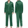 Мужская снаряда для сна повседневная пижама с длинным рукавом кнопка кнопки шелк Silk Satine Двух частей брюки пижама