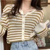 Kvinnors tröjor Lucy Ever Striped Women's tröja Söt mjuk långärmad stickad tröja Kvinnor Single Chest Loose Sweater Top Z230811