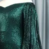 Casual Dresses Sexy Sequined For Women Green Off The Shoulder Lantern Sleeve High Waisted Bodycon Floor Length Elegant Birthday Dress