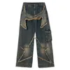 Mäns jeans Lacible Distressed Effect Patchwork Star Denim 2023 Säljer Loose Streetwear Rapper Jogger Men Women Pants 230810