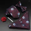 Bow Ties Solid Color Men Tie Set Polyester Floral Jacquard Woven Necktie Bowtie Suit Vintage Red Blue For Groom Business Wedding Gift