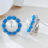 Hoop Earrings 2023 Blue Turquoise Inlaid 12mm Pearl Ear Studs Full Body 925 Silver Fashion Elegant Clip