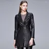 Cuir Femme PinkyisBlack printemps automne Femme Long fausse veste Pu Slim Fashion Punk Outwear Motorcycle de moto