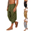 Męskie spodnie męskie spodnie haremowe vintage bawełniane lniane elastyczne talia szerokie spodnie nogi żeńskie super solidne kieszenie luźne spodnie 230811