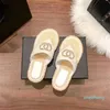 2023-Platform Sandalet Kadınlar Flip Flops Tweed Velvet Slayt Açık Ayak Ayakkabı Yatma Flats Üzerinde Kayma Plaj Mule Nakış Dikenleri Sneaker Sliders