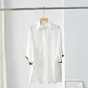 Kvinnors stickor Tees Naizaiga 74 Cotton Summer Shirt Women's Shoulder Hleeves Pärlkedja Splicing Thin White Long Plus Size Coat PZ99 230810