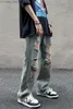 Мужские штаны 2023 Street High Street брюки в модных перфорированных джинсовых джинсах Мужские новички на пол, улица Mop Street New Z230814