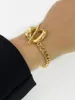 Link Bracelets Peri'sbox Gold Pvd Plated Stainless Steel Chunky Curb Chain Irregular OT Clasp Bracelet Women Minimalist Large Toggle