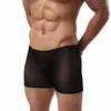 Underpants Men Super Thin Sexy Boxer Gay Lingerie Mesh Transparent Soft Black White Underwear