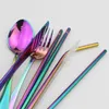 Dinnerware Sets JANKNG Tableware Stainless Steel Cutlery Travel Camping Set Spoon Fork Chopsticks With Straw Portable Case