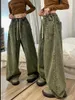 Dżinsy dla kobiet amerykańskie retro 2023 Spring Lantern Wed Leg Pants w trudnej sytuacji zielony swobodny luźny chłopak vintage dla kobiet