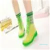 Designer PVC Transparent Womens Colorful Crystal Clear Flats Heels Water Shoes Female Rainboot Martin Rain Boots